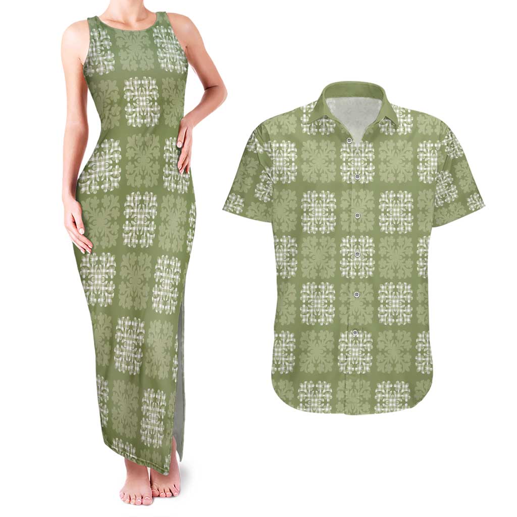 Vesuvian Green Palaka Quilt Hawaii Couples Matching Tank Maxi Dress and Hawaiian Shirt Traditional Hawaii-plaid Pattern LT14 Vesuvian Green - Polynesian Pride