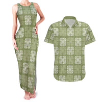 Vesuvian Green Palaka Quilt Hawaii Couples Matching Tank Maxi Dress and Hawaiian Shirt Traditional Hawaii-plaid Pattern LT14 Vesuvian Green - Polynesian Pride