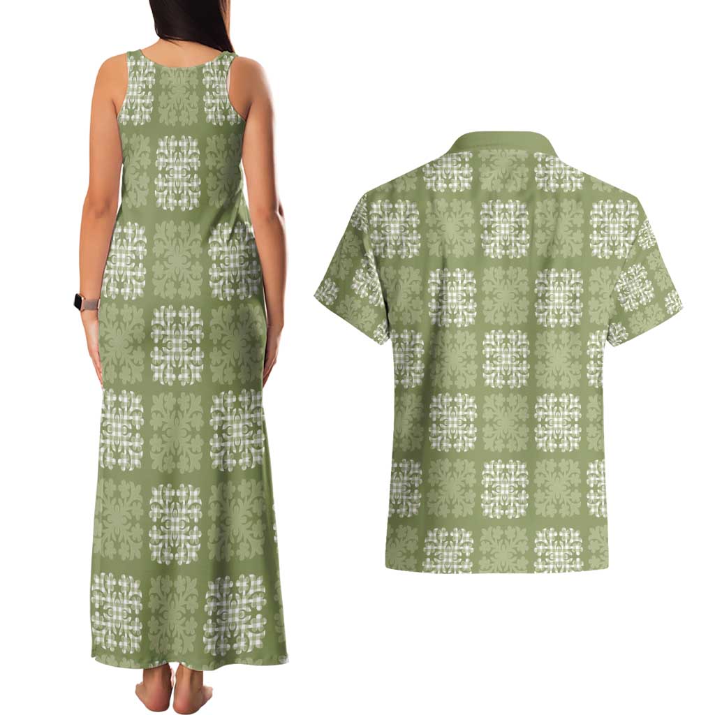 Vesuvian Green Palaka Quilt Hawaii Couples Matching Tank Maxi Dress and Hawaiian Shirt Traditional Hawaii-plaid Pattern LT14 - Polynesian Pride