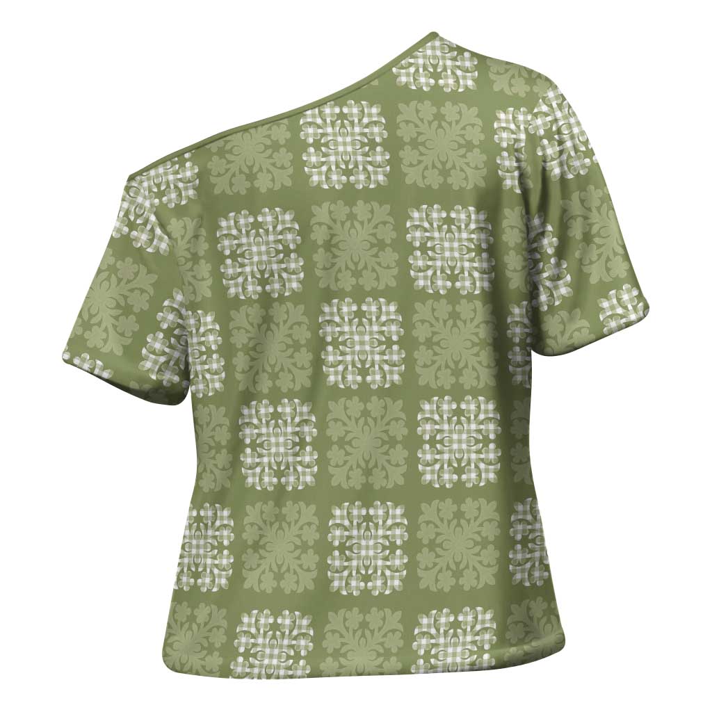 Vesuvian Green Palaka Quilt Hawaii Cross Shoulder Shirt Traditional Hawaii-plaid Pattern LT14 - Polynesian Pride