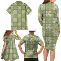 Vesuvian Green Palaka Quilt Hawaii Family Matching Long Sleeve Bodycon Dress and Hawaiian Shirt Traditional Hawaii-plaid Pattern LT14 - Polynesian Pride
