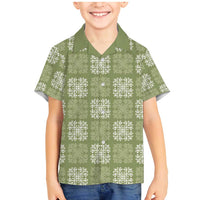Vesuvian Green Palaka Quilt Hawaii Family Matching Mermaid Dress and Hawaiian Shirt Traditional Hawaii-plaid Pattern LT14 Son's Shirt Vesuvian Green - Polynesian Pride