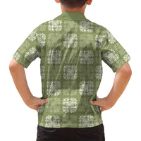 Vesuvian Green Palaka Quilt Hawaii Family Matching Off The Shoulder Long Sleeve Dress and Hawaiian Shirt Traditional Hawaii-plaid Pattern LT14 - Polynesian Pride