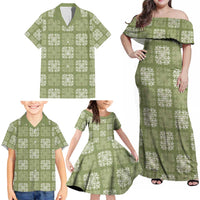 Vesuvian Green Palaka Quilt Hawaii Family Matching Off Shoulder Maxi Dress and Hawaiian Shirt Traditional Hawaii-plaid Pattern LT14 - Polynesian Pride