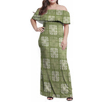 Vesuvian Green Palaka Quilt Hawaii Family Matching Off Shoulder Maxi Dress and Hawaiian Shirt Traditional Hawaii-plaid Pattern LT14 Mom's Dress Vesuvian Green - Polynesian Pride