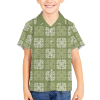 Vesuvian Green Palaka Quilt Hawaii Family Matching Off Shoulder Maxi Dress and Hawaiian Shirt Traditional Hawaii-plaid Pattern LT14 Son's Shirt Vesuvian Green - Polynesian Pride
