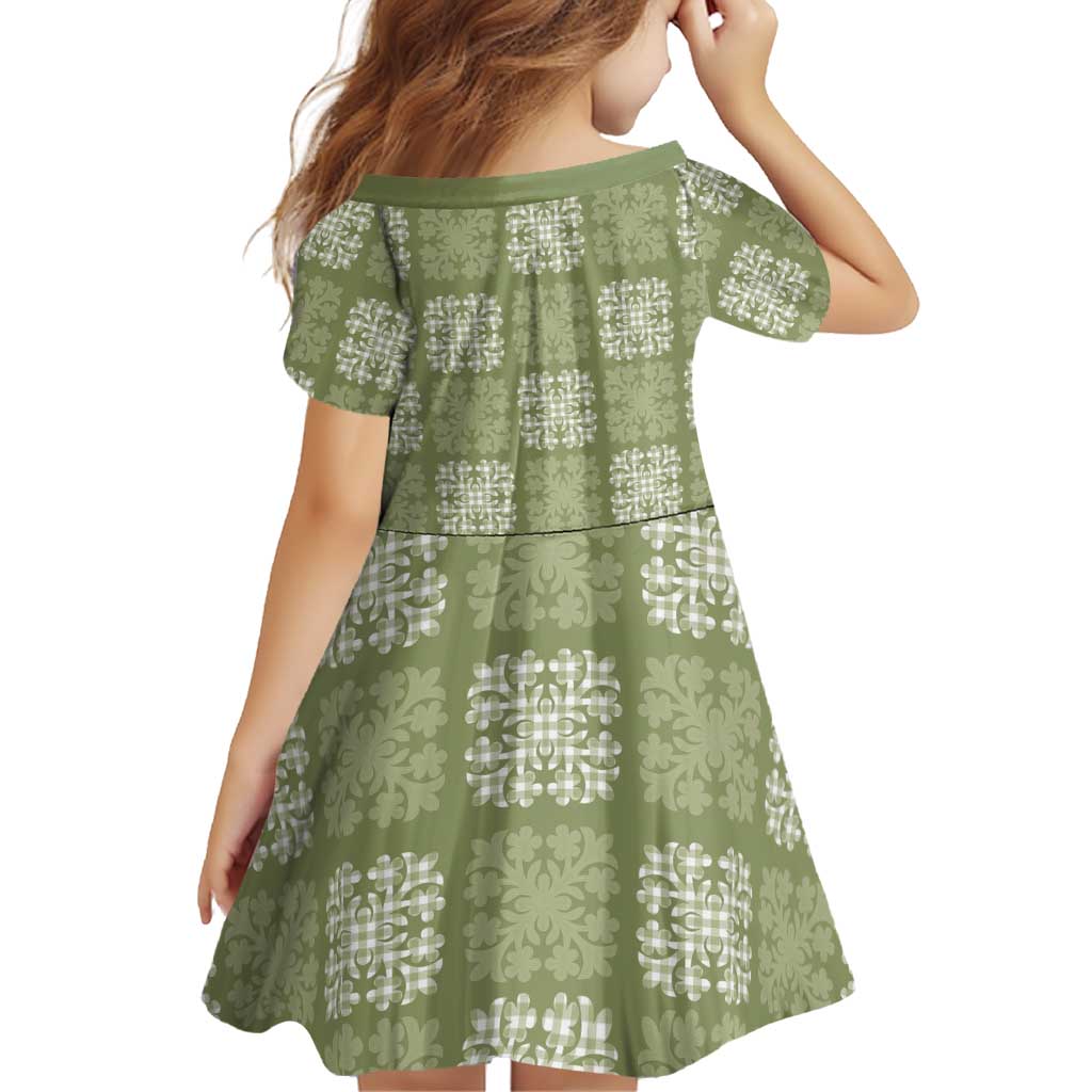 Vesuvian Green Palaka Quilt Hawaii Family Matching Off Shoulder Short Dress and Hawaiian Shirt Traditional Hawaii-plaid Pattern LT14 - Polynesian Pride