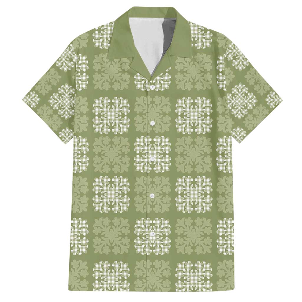 Vesuvian Green Palaka Quilt Hawaii Family Matching Off Shoulder Short Dress and Hawaiian Shirt Traditional Hawaii-plaid Pattern LT14 Dad's Shirt - Short Sleeve Vesuvian Green - Polynesian Pride