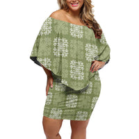 Vesuvian Green Palaka Quilt Hawaii Family Matching Off Shoulder Short Dress and Hawaiian Shirt Traditional Hawaii-plaid Pattern LT14 Mom's Dress Vesuvian Green - Polynesian Pride