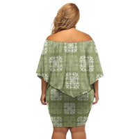 Vesuvian Green Palaka Quilt Hawaii Family Matching Off Shoulder Short Dress and Hawaiian Shirt Traditional Hawaii-plaid Pattern LT14 - Polynesian Pride