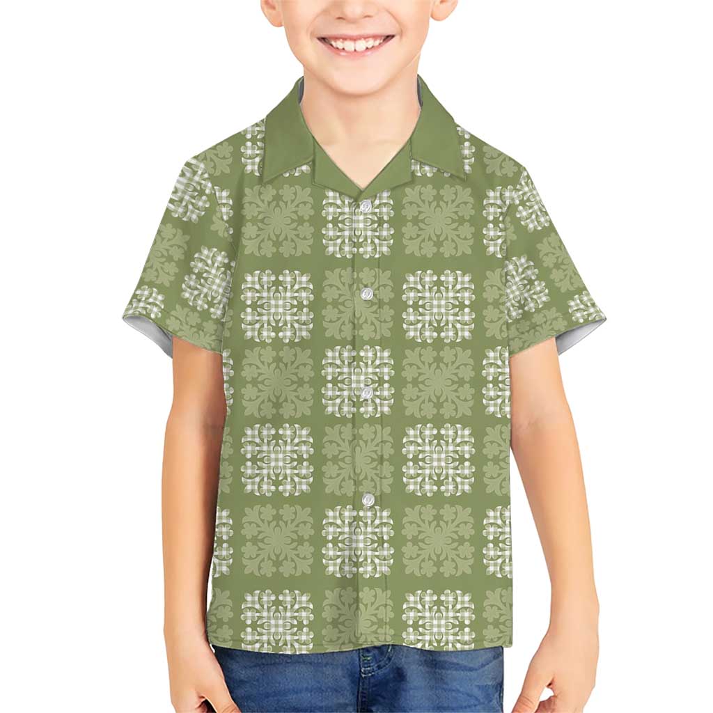 Vesuvian Green Palaka Quilt Hawaii Family Matching Short Sleeve Bodycon Dress and Hawaiian Shirt Traditional Hawaii-plaid Pattern LT14 Son's Shirt Vesuvian Green - Polynesian Pride
