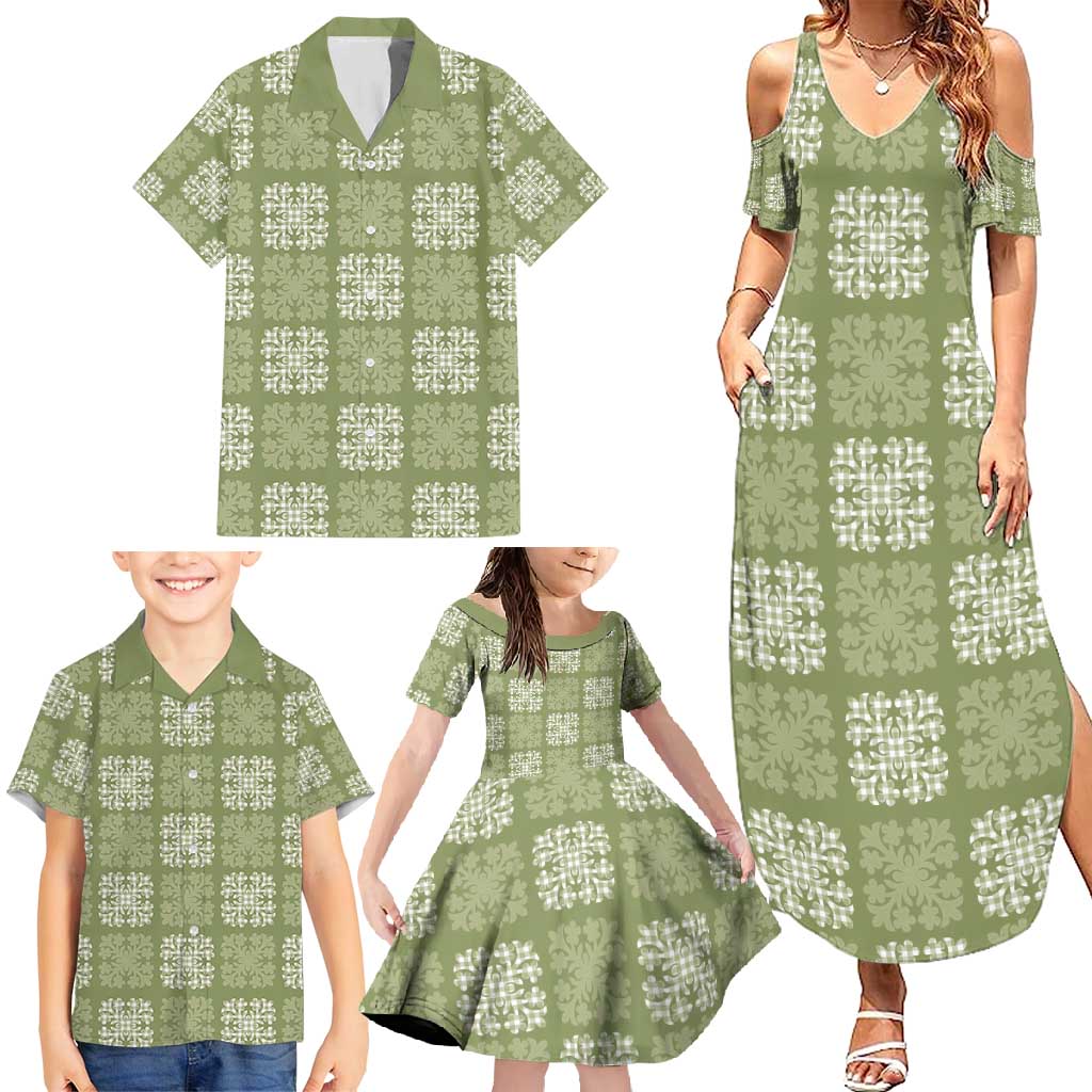 Vesuvian Green Palaka Quilt Hawaii Family Matching Summer Maxi Dress and Hawaiian Shirt Traditional Hawaii-plaid Pattern LT14 - Polynesian Pride