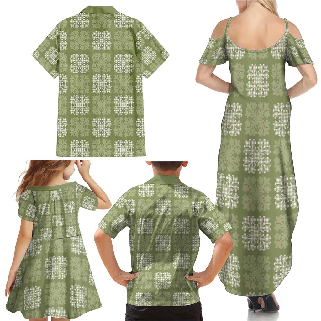 Vesuvian Green Palaka Quilt Hawaii Family Matching Summer Maxi Dress and Hawaiian Shirt Traditional Hawaii-plaid Pattern LT14 - Polynesian Pride