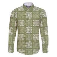 Vesuvian Green Palaka Quilt Hawaii Family Matching Summer Maxi Dress and Hawaiian Shirt Traditional Hawaii-plaid Pattern LT14 Dad's Shirt - Long Sleeve Vesuvian Green - Polynesian Pride