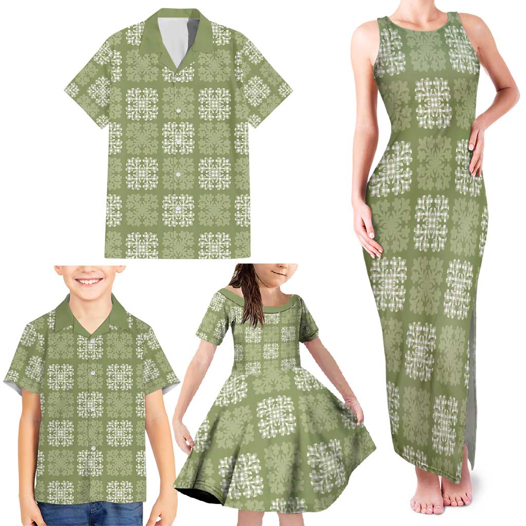 Vesuvian Green Palaka Quilt Hawaii Family Matching Tank Maxi Dress and Hawaiian Shirt Traditional Hawaii-plaid Pattern LT14 - Polynesian Pride
