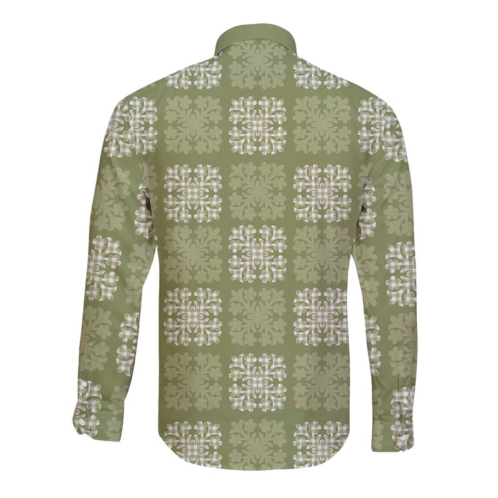 Vesuvian Green Palaka Quilt Hawaii Long Sleeve Button Shirt Traditional Hawaii-plaid Pattern LT14 - Polynesian Pride