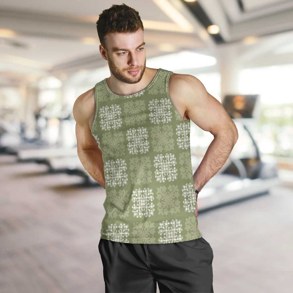 Vesuvian Green Palaka Quilt Hawaii Men Tank Top Traditional Hawaii-plaid Pattern - Polynesian Pride
