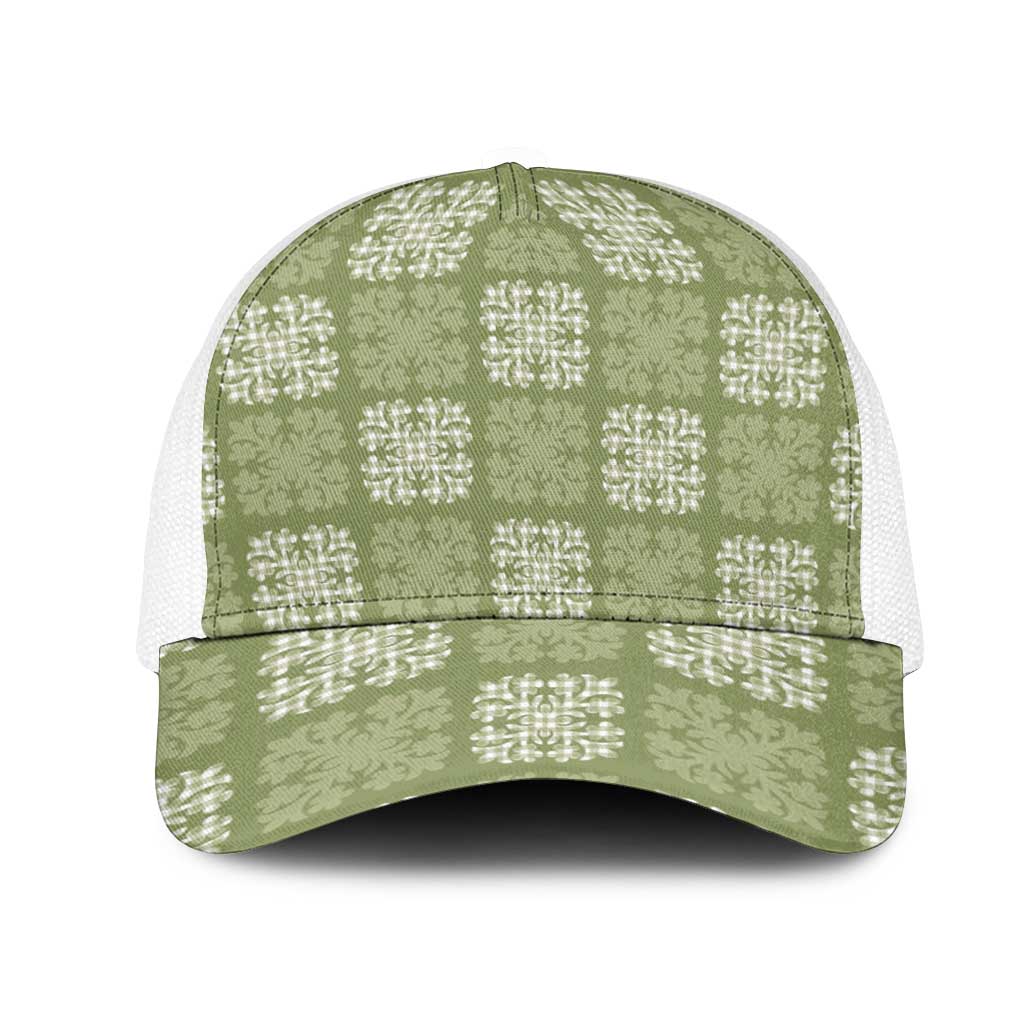 Vesuvian Green Palaka Quilt Hawaii Mesh Trucker Cap Traditional Hawaii-plaid Pattern LT14 One Size White Vesuvian Green - Polynesian Pride