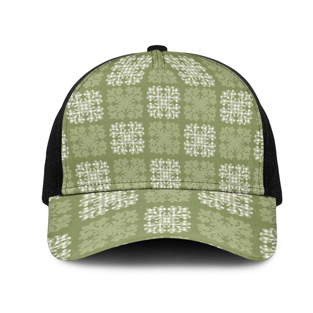 Vesuvian Green Palaka Quilt Hawaii Mesh Trucker Cap Traditional Hawaii-plaid Pattern LT14 One Size Black Vesuvian Green - Polynesian Pride
