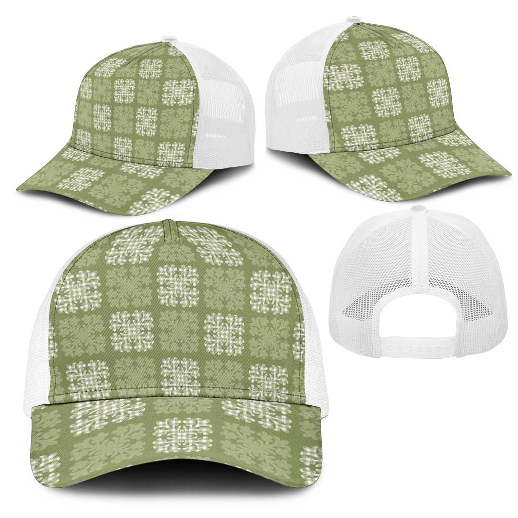 Vesuvian Green Palaka Quilt Hawaii Mesh Trucker Cap Traditional Hawaii-plaid Pattern LT14 - Polynesian Pride