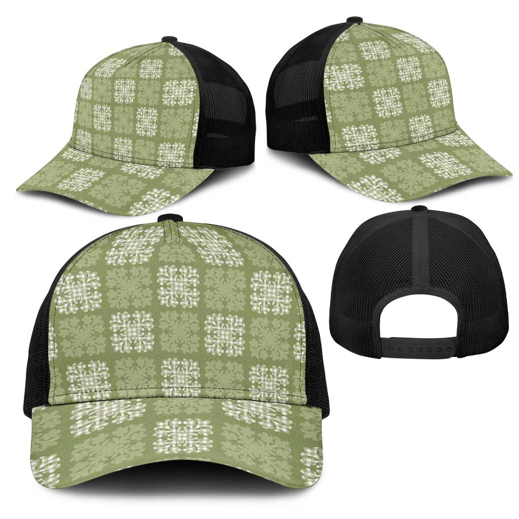 Vesuvian Green Palaka Quilt Hawaii Mesh Trucker Cap Traditional Hawaii-plaid Pattern LT14 - Polynesian Pride