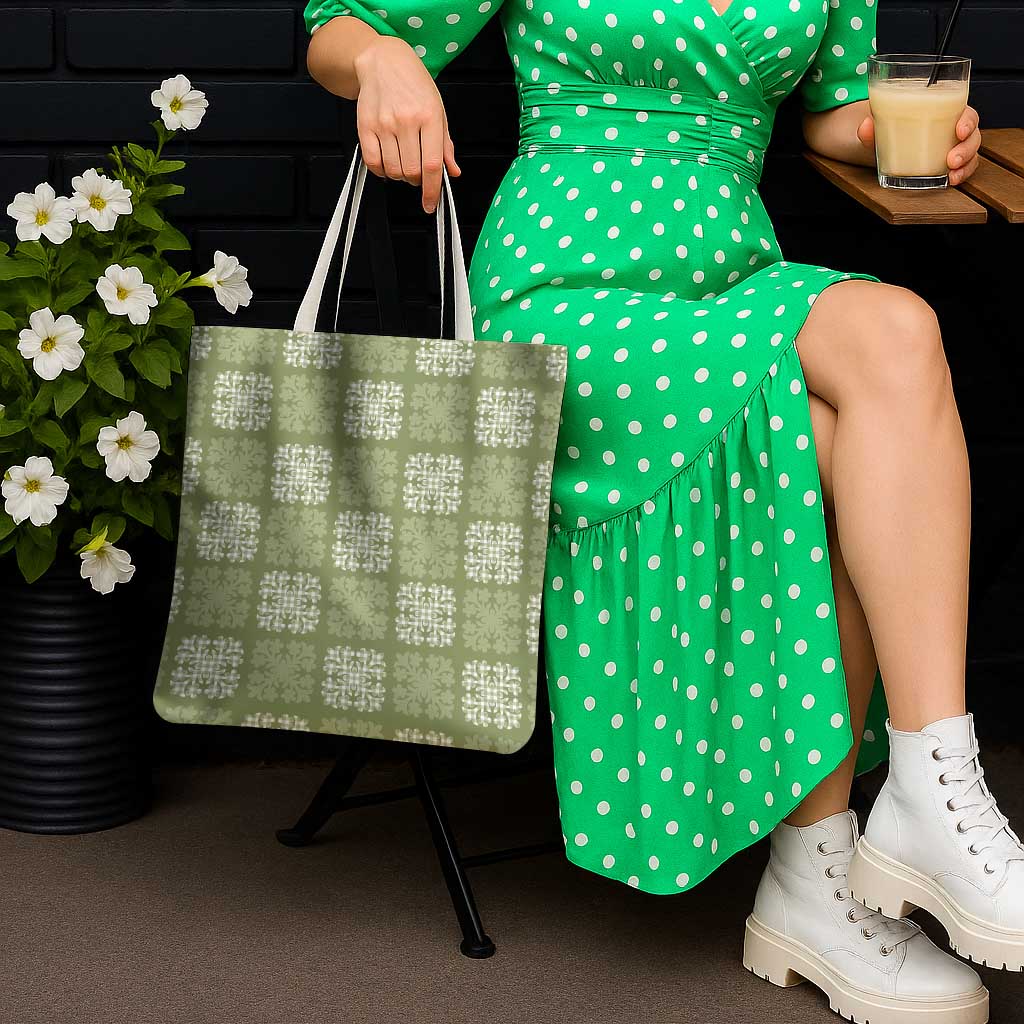 Vesuvian Green Palaka Quilt Hawaii Tote Bag Traditional Hawaii-plaid Pattern - Polynesian Pride