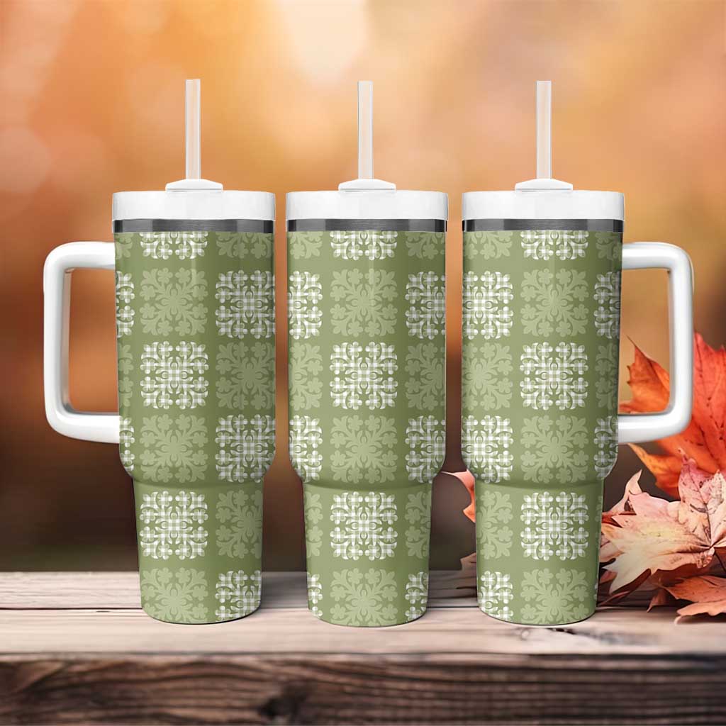 Vesuvian Green Palaka Quilt Hawaii Tumbler With Handle Traditional Hawaii-plaid Pattern - Polynesian Pride