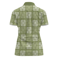 Vesuvian Green Palaka Quilt Hawaii Women Polo Shirt Traditional Hawaii-plaid Pattern - Polynesian Pride