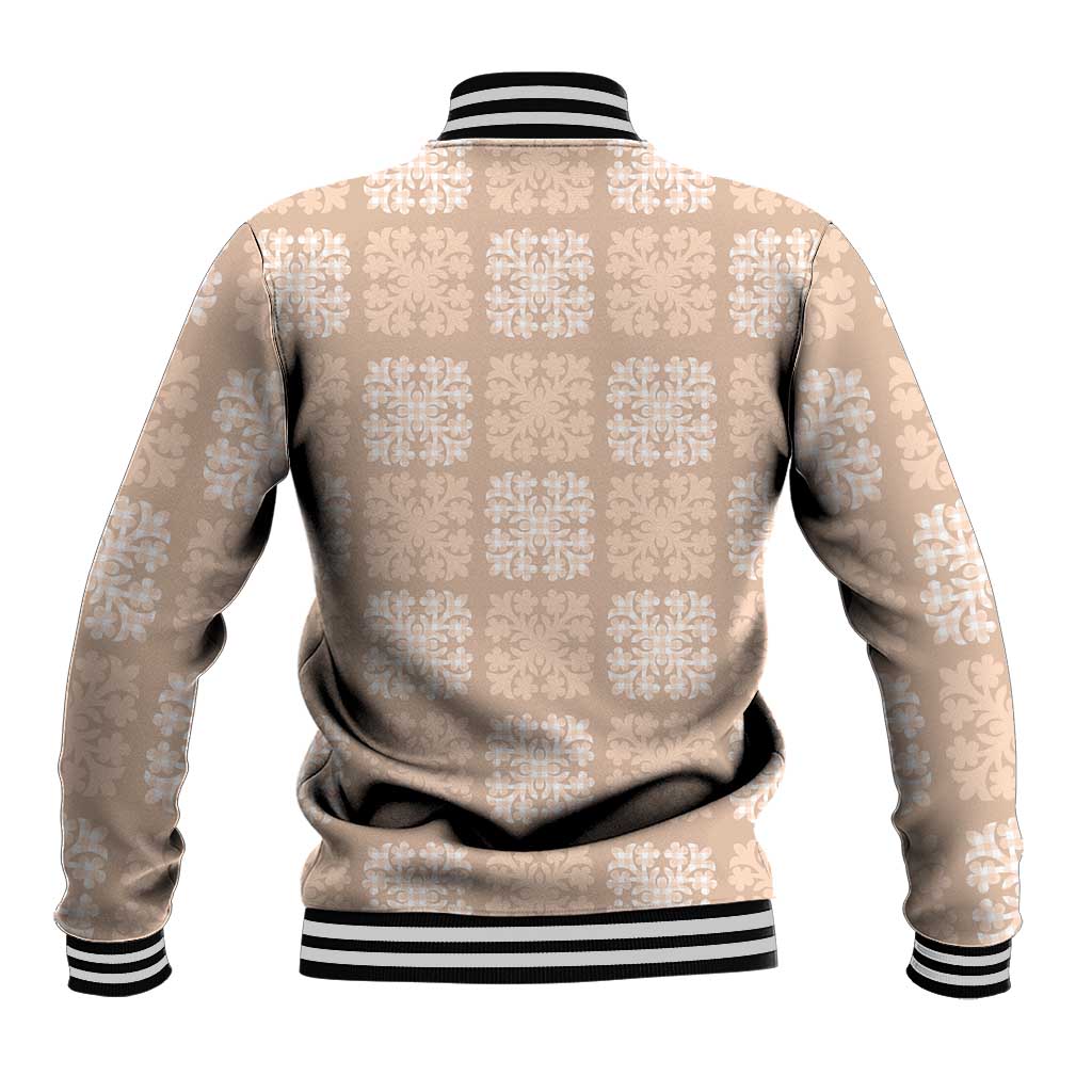 Beige Palaka Quilt Hawaii Baseball Jacket Traditional Hawaii-plaid Pattern - Polynesian Pride
