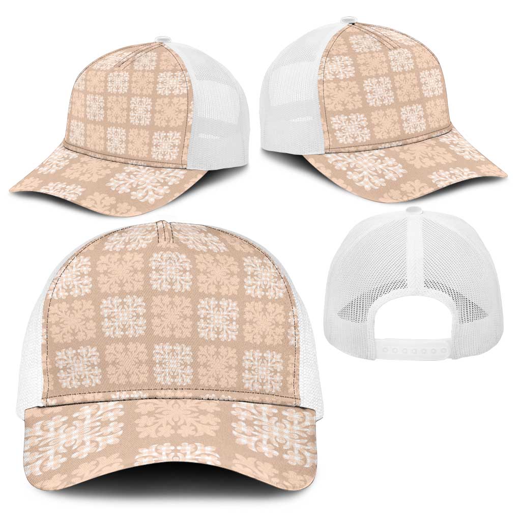 Beige Palaka Quilt Hawaii Baseball Net Cap Traditional Hawaii-plaid Pattern - Polynesian Pride