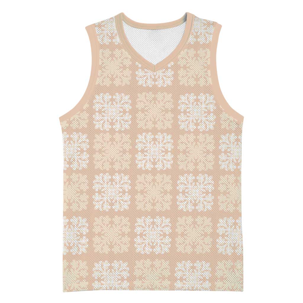 Beige Palaka Quilt Hawaii Basketball Jersey Traditional Hawaii-plaid Pattern - Polynesian Pride
