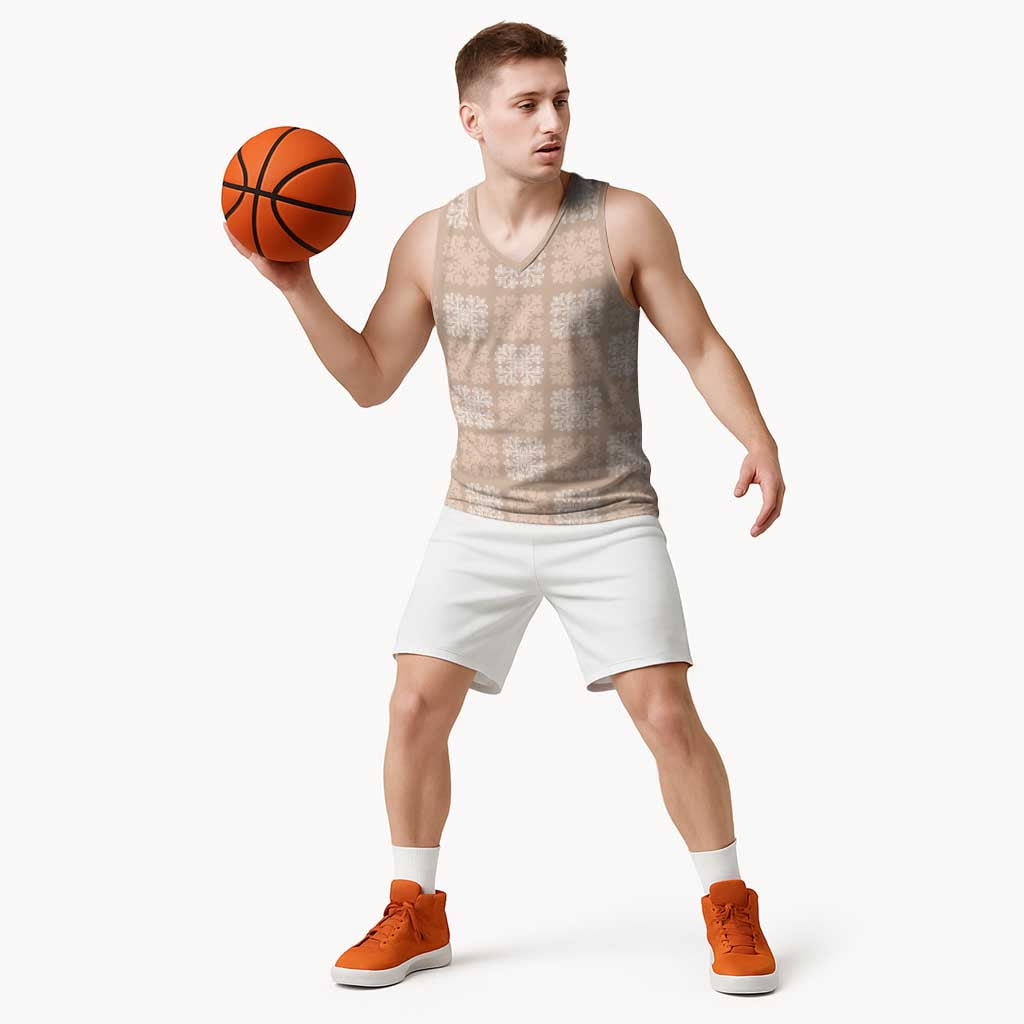 Beige Palaka Quilt Hawaii Basketball Jersey Traditional Hawaii-plaid Pattern - Polynesian Pride