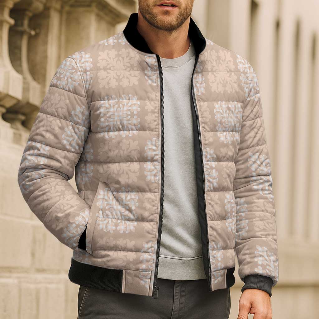 Beige Palaka Quilt Hawaii Bomber Puffer Jacket Traditional Hawaii-plaid Pattern - Polynesian Pride