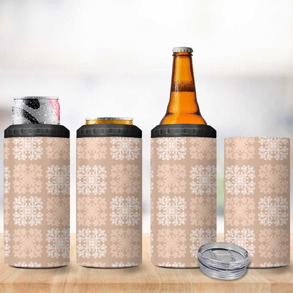 Beige Palaka Quilt Hawaii 4 in 1 Can Cooler Tumbler Traditional Hawaii-plaid Pattern - Polynesian Pride