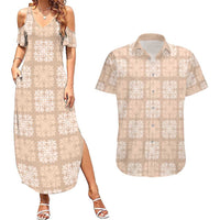 Beige Palaka Quilt Hawaii Couples Matching Summer Maxi Dress and Hawaiian Shirt Traditional Hawaii-plaid Pattern - Polynesian Pride