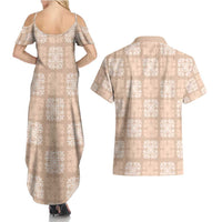 Beige Palaka Quilt Hawaii Couples Matching Summer Maxi Dress and Hawaiian Shirt Traditional Hawaii-plaid Pattern - Polynesian Pride