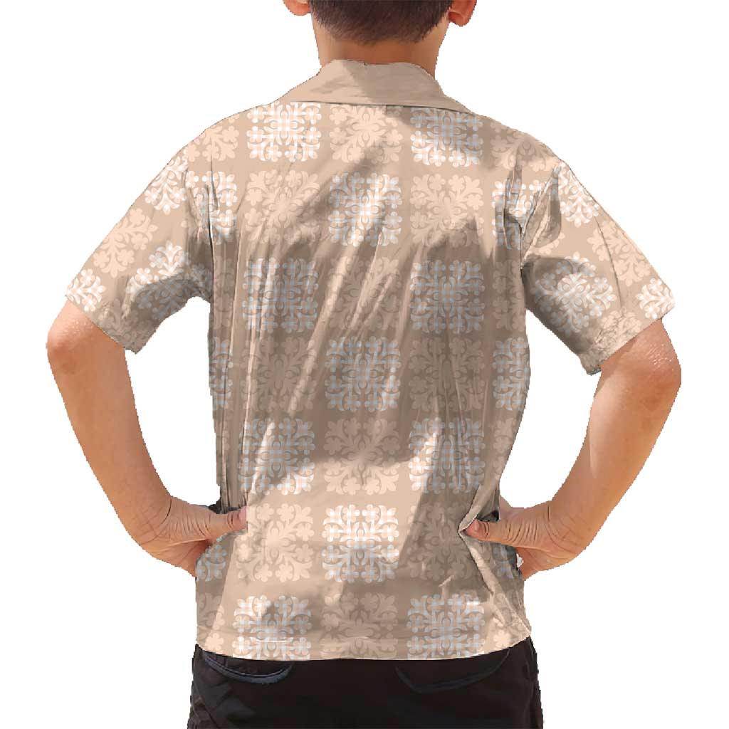 Beige Palaka Quilt Hawaii Family Matching Long Sleeve Bodycon Dress and Hawaiian Shirt Traditional Hawaii-plaid Pattern LT14 - Polynesian Pride
