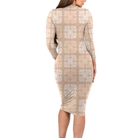 Beige Palaka Quilt Hawaii Family Matching Long Sleeve Bodycon Dress and Hawaiian Shirt Traditional Hawaii-plaid Pattern LT14 - Polynesian Pride