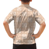 Beige Palaka Quilt Hawaii Family Matching Off The Shoulder Long Sleeve Dress and Hawaiian Shirt Traditional Hawaii-plaid Pattern LT14 - Polynesian Pride