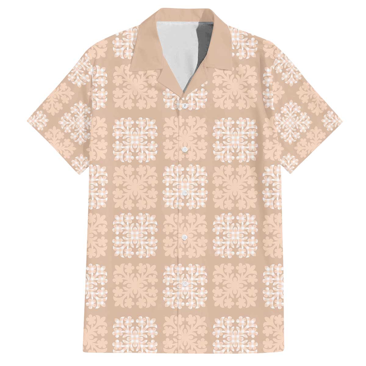 Beige Palaka Quilt Hawaii Family Matching Off The Shoulder Long Sleeve Dress and Hawaiian Shirt Traditional Hawaii-plaid Pattern LT14 Dad's Shirt - Short Sleeve Beige - Polynesian Pride