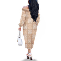 Beige Palaka Quilt Hawaii Family Matching Off The Shoulder Long Sleeve Dress and Hawaiian Shirt Traditional Hawaii-plaid Pattern LT14 - Polynesian Pride