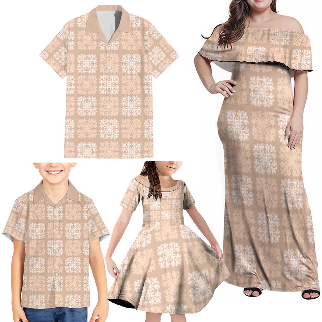 Beige Palaka Quilt Hawaii Family Matching Off Shoulder Maxi Dress and Hawaiian Shirt Traditional Hawaii-plaid Pattern LT14 - Polynesian Pride
