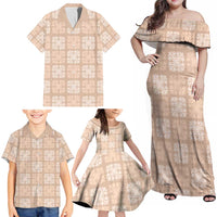 Beige Palaka Quilt Hawaii Family Matching Off Shoulder Maxi Dress and Hawaiian Shirt Traditional Hawaii-plaid Pattern LT14 - Polynesian Pride