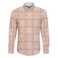 Beige Palaka Quilt Hawaii Family Matching Off Shoulder Maxi Dress and Hawaiian Shirt Traditional Hawaii-plaid Pattern LT14 Dad's Shirt - Long Sleeve Beige - Polynesian Pride