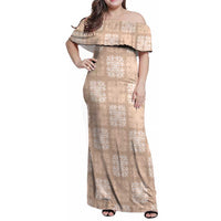Beige Palaka Quilt Hawaii Family Matching Off Shoulder Maxi Dress and Hawaiian Shirt Traditional Hawaii-plaid Pattern LT14 Mom's Dress Beige - Polynesian Pride