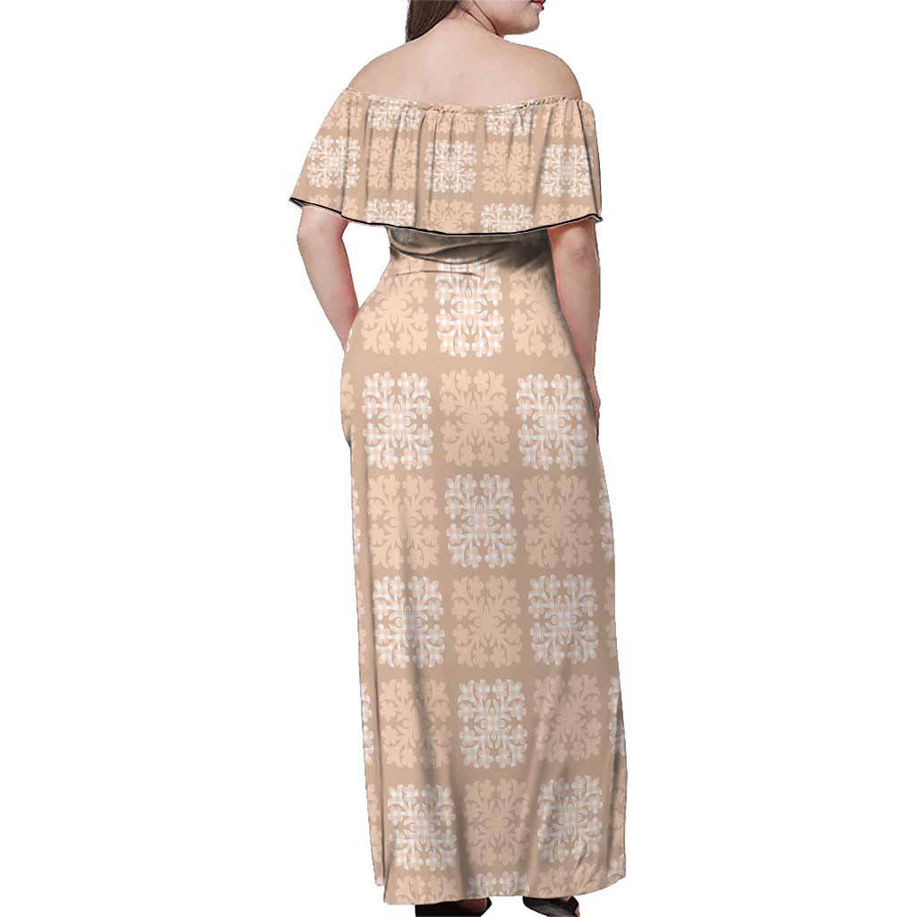 Beige Palaka Quilt Hawaii Family Matching Off Shoulder Maxi Dress and Hawaiian Shirt Traditional Hawaii-plaid Pattern LT14 - Polynesian Pride