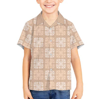 Beige Palaka Quilt Hawaii Family Matching Off Shoulder Maxi Dress and Hawaiian Shirt Traditional Hawaii-plaid Pattern LT14 Son's Shirt Beige - Polynesian Pride