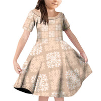 Beige Palaka Quilt Hawaii Family Matching Off Shoulder Short Dress and Hawaiian Shirt Traditional Hawaii-plaid Pattern LT14 Daughter's Dress Beige - Polynesian Pride