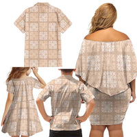 Beige Palaka Quilt Hawaii Family Matching Off Shoulder Short Dress and Hawaiian Shirt Traditional Hawaii-plaid Pattern LT14 - Polynesian Pride