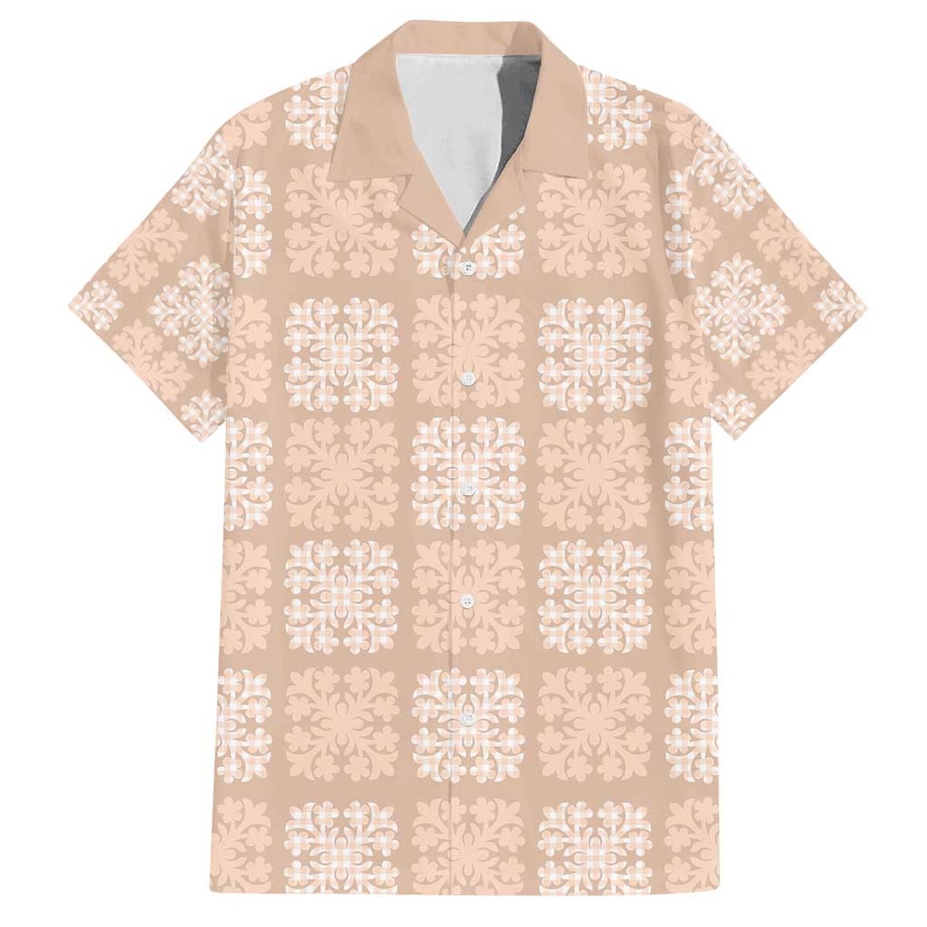Beige Palaka Quilt Hawaii Family Matching Off Shoulder Short Dress and Hawaiian Shirt Traditional Hawaii-plaid Pattern LT14 Dad's Shirt - Short Sleeve Beige - Polynesian Pride
